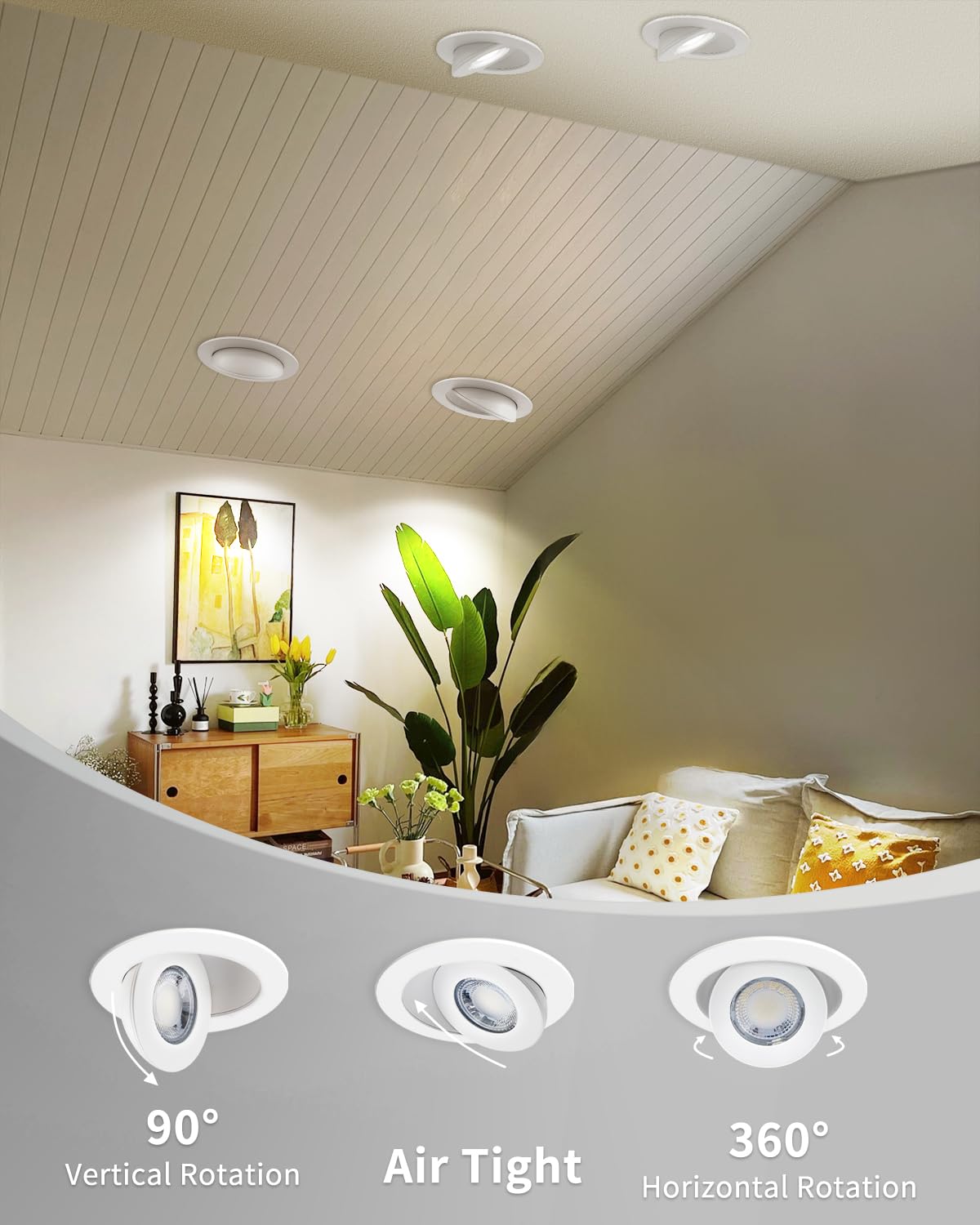Adetu 4 inch 5CCT Gimbal Led Recessed Lights, 360°+90° Adjustable Directional Recessed Lighting, 2700K/3000K/3500K/4000K/5000K Dimmable Retrofit Eyeball Can Lights with Jbox, ETL(White, 6 Pack)
