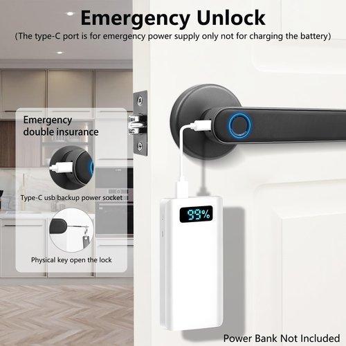 UMIK UMIKSMART Fingerprint Smart Door Lock, Biometric Door Lock with App for Bedroom, Home, Apartment, Hotel (Grey)