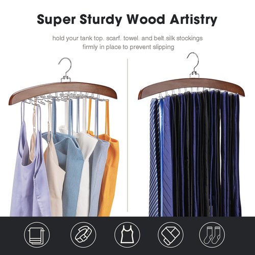 Ulimart Tie Rack Tie Hanger 24 Hooks Wooden, Tank Top Hanger,Belt Organizer for Closet,with Upgraded 360°Rotating, Belts Scarves Accessories for Bras,Tank Tops,Camisoles…