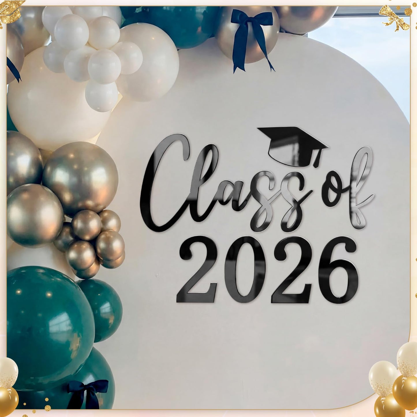 Novabright Class of 2026 Sign for Backdrop Black Acrylic Mirror Decal Letter Sticker Graduation Decor for Grad Party, Congrats Grade 2026 Grad Party Graduation Event Planner Vinyl Decal