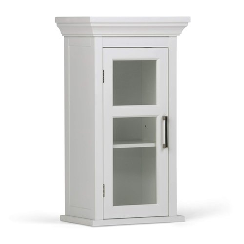 SIMPLIHOME Avington Bath Cabinet - 14 inch Wide Single Door Bathroom Wall Cabinet in Pure White, Transitional Bathroom Storage for Bath or Powder Room with Tempered Glass Door and Adjustable Shelf