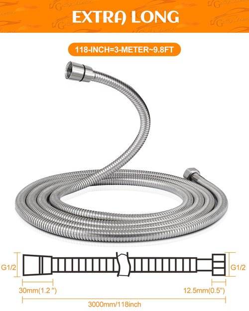 Gallop Domain 118 Shower Hose Extra Long 304 Stainless Steel Nickel Handheld Shower Head Hose Extension/Replacement flexible & Durable G1/2