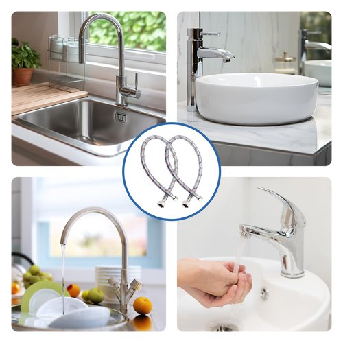 [10-Pack] PLUMBINGMASTER Faucet Hose,Faucet Supply Lines (3/8" Comp x 1/2" FIP), Certified Safe Supply Lines for Bathroom Faucet (24 inch)