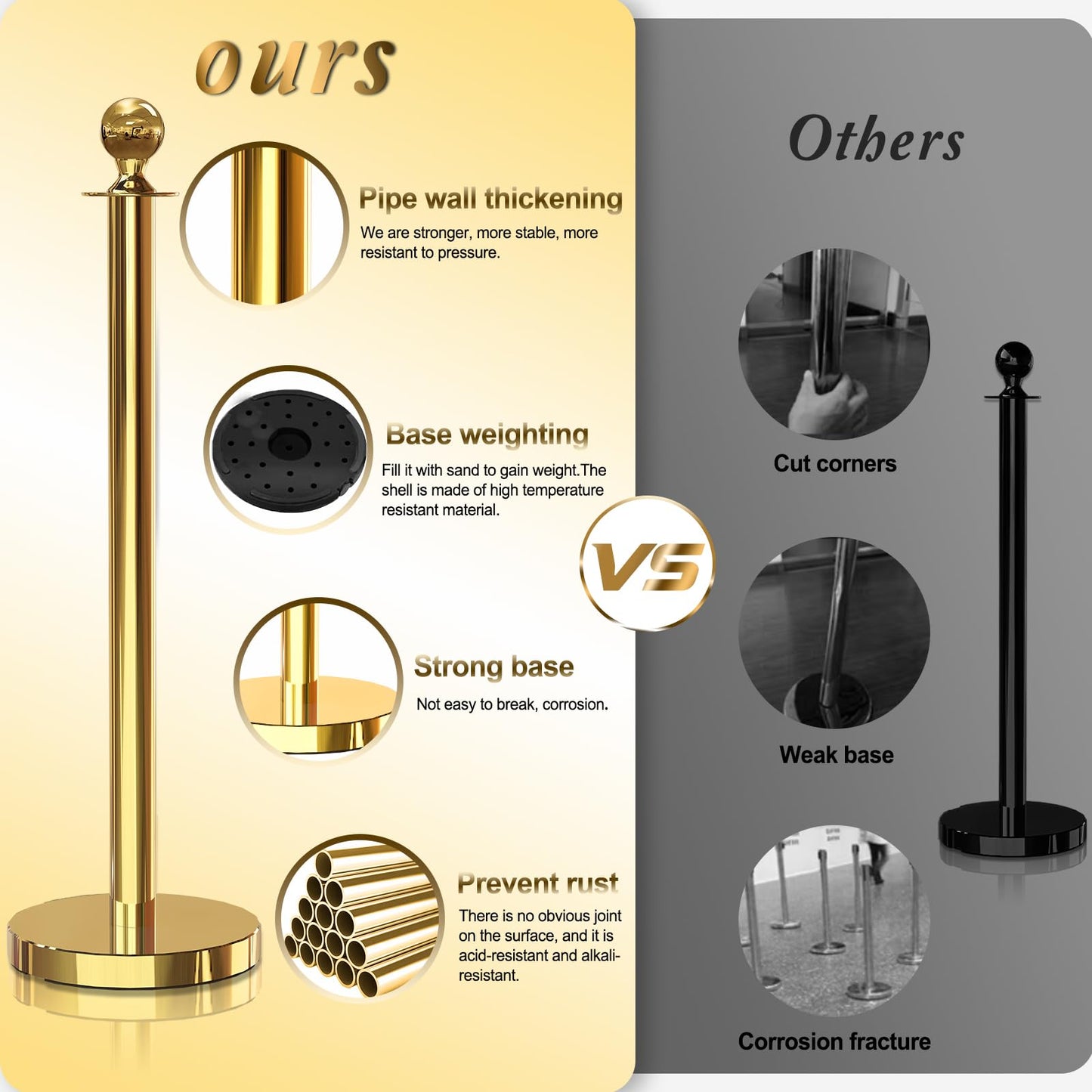 JLXMAXLJ 6PCS Gold Stanchions Posts with 4PCS 5 ft Red Velvet Rope, Red Velvet Rope Stanchion Set Crowd Control Barriers, Stanchions and Velvet Ropes Red Carpet Poles for Party Supplies