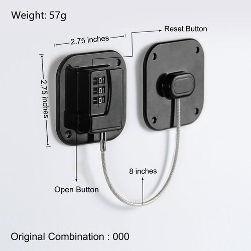 Refrigerator Lock, Heavy Duty Fridge Lock, Combination Lock for Refrigerator Cabinets, Drawers, Safety, Easy Install No Keys Needed (Black-2Pack)