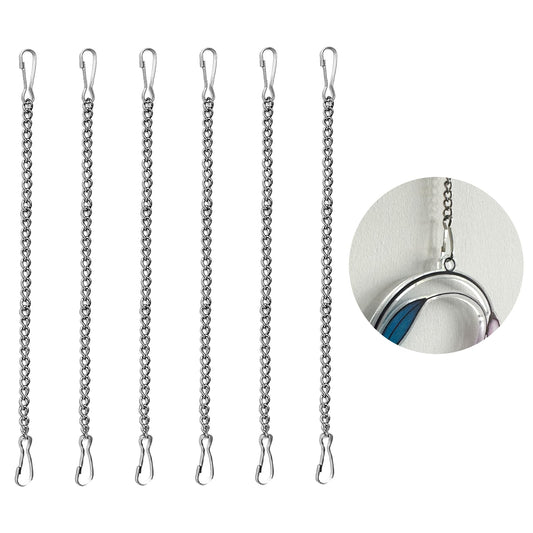 6 Pcs 20 Inch Stained Glass Window Hanging Chain - Silver 304 Stainless Steel Hanging Chain, Window Art Decor, Patio Garden Outdoor Decorative Hanging Glass Panels Chains