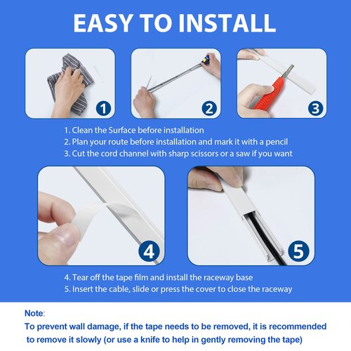 Cord Hider for One Wire, 102in Cable Hider Concealer, Paintable Wall Wire Covers, PVC Cable Management Raceway for A Thick Extension Cord, 6 x L17in W0.59 H0.4in, White