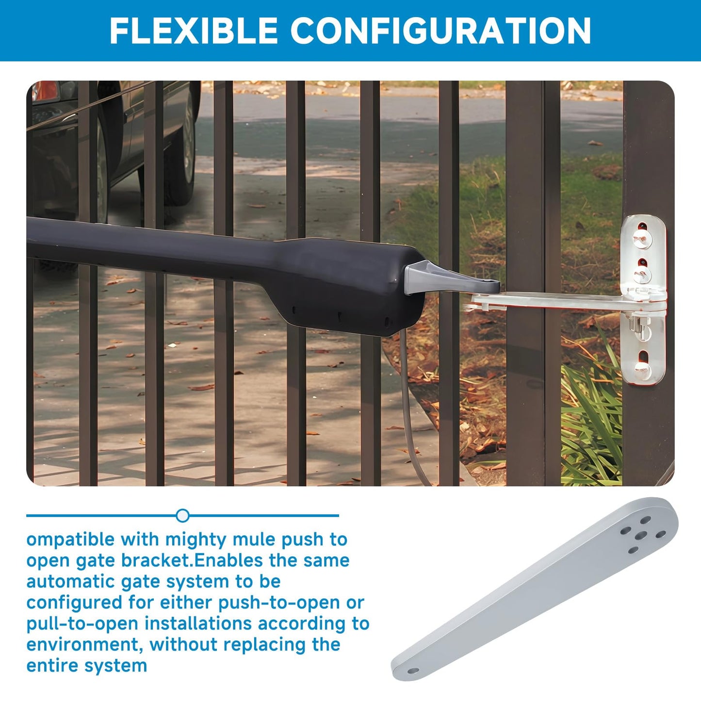 Cutetool FM148 Push to Open Gate Bracket Compatible with Mighty Mule Automatic Gate Openers, Heavy-Duty Solid Steel Electric Gate Opener Mounting Bracket