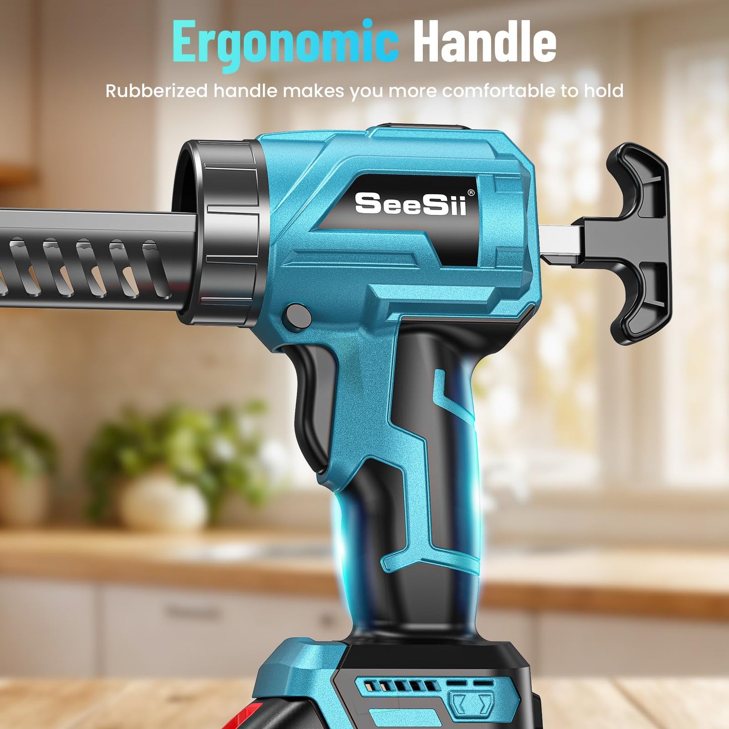 Seesii Cordless Caulking Gun, 2 x 2000mAh Batteries Battery Powered Caulk Gun 21V, 4 Speeds, 10oz/300ml Electric Caulking Gun, Adhesive Gun Kit for Filling, Sealing