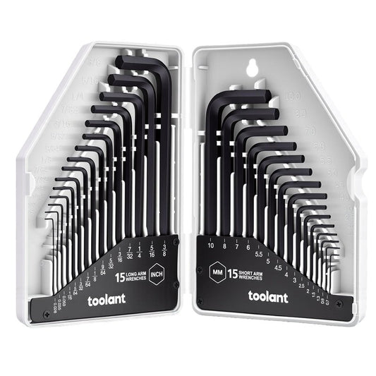 toolant 30-Piece Hex Key Wrench Set, Allen Wrench Set, Metric and SAE Allen Keys, 0.7-10 mm & 0.028-3/8 inch, L-Shaped Hex Key Wrench, Heat-Treated Chrome Vanadium Steel, with Organization.