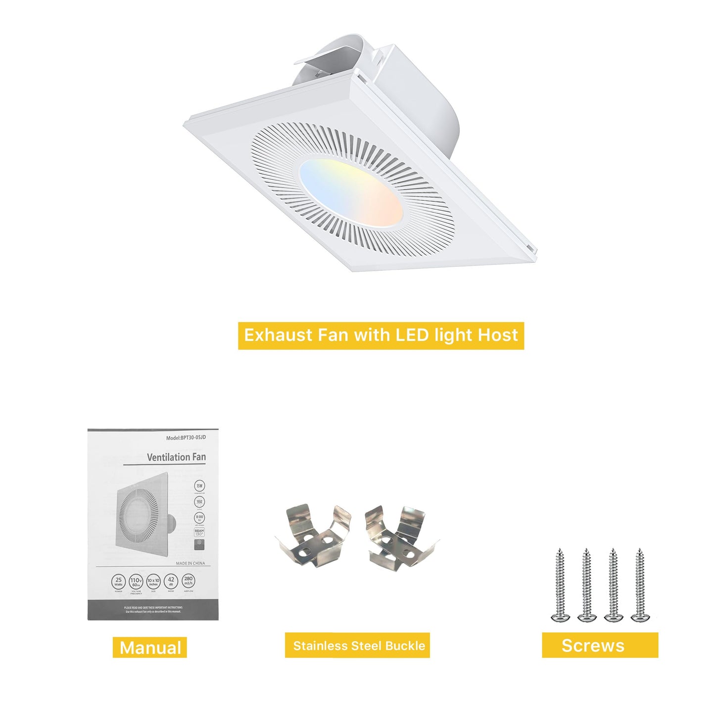 FWASTT Bathroom Exhaust Fan with Light 165CFM Shower Bathroom Vent Fan with 11.8IN 15w Led Light Combo Quiet 1.2 Sones Bath Ceiling vent with Adjustable Led Light 3000k/4000k/6500k For Home Bath