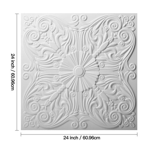 Art3d Drop Ceiling Tiles 24x24in. (12-Pack, 48 Sq.ft), Wainscoting Panels Glue Up 2ft x 2ft, Off White