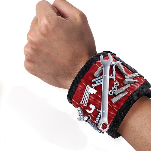 Wrist Tool Holder for Screws, Nails, Bolts - Adjustable Fastener Organizer with Embedded Magnet Strips - Ideal for Construction & Workshop Use