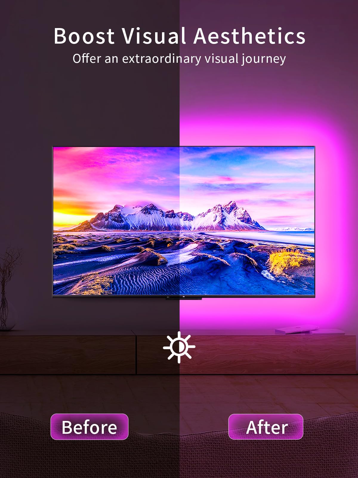 KANTUTOE TV LED Lights, 11.5ft LED Lights for 32-55 Inch TV, RGB TV Backlight Behind with Remote, Music Sync Bluetooth APP Control Strip Lights USB Powered for Bedroom, PC, Gaming Monitor
