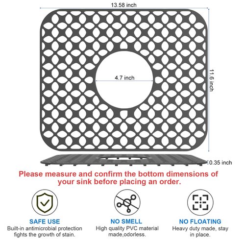 Kitchen Sink Mats, TOOVEM 2PCS Non-Slip Heat Resistant Silicone Sink Protector Mat for Bottom of Stainless Steel Porcelain Sink, Folding Farmhouse Rear Drain Sink Mats, Center Drain