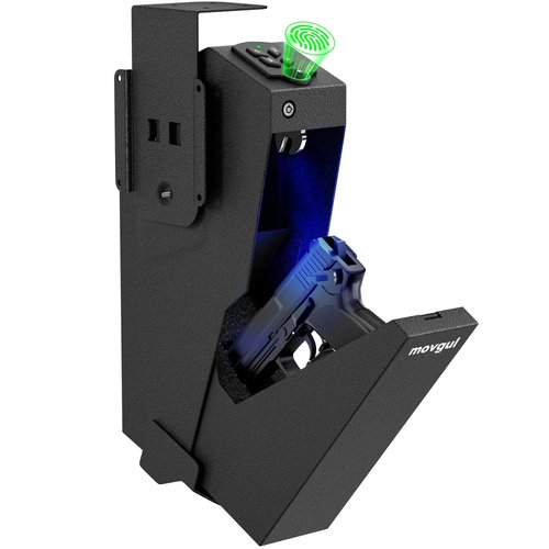 movgul Gun Safe, Biometric Drop Down Bedside Gun Safe Quick Access Handgun Safe Mount Pistol Safe for Desk, Car, Nightstand