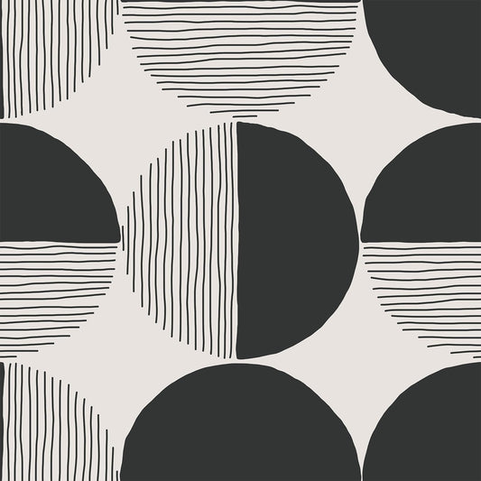 VEELIKE Abstract Circle Geometric Peel and Stick Wallpaper Modern Black Mid Century Wallpaper for Bedroom 17.7''x118'' Self Adhesive Geometric Wall Paper Removable Contact Paper for Cabinets Walls