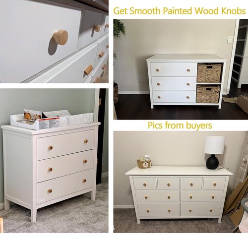 Bmgop 16PCS Wood Knobs Flat Top Round Cabinet Knobs 1.39"(35mm) Natural Wooden Dresser Drawer Pulls Kitchen Cabinet Handles