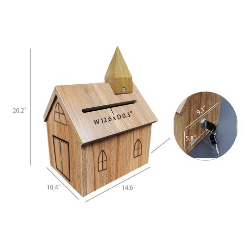 FixtureDisplays® Engineered Wood Tithes Offering Donation Box with Christian Cross, Church, Collection Boxes, Charity Boxes 14.5 X 10.4 X 20.3", Anti-Fishing, Requires Simply Assembly 21397-KD-NPF