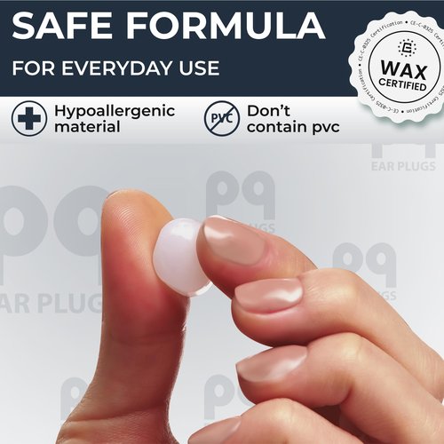 PQ Wax Ear Plugs for Sleeping, Swimming - 15 Soft Noise Cancelling Silicone Gel Wax Earplugs for Sleep and Swimmers, Ear Protection with Sound Blocking Level of 32 Db, (15-Pillows), Color: White