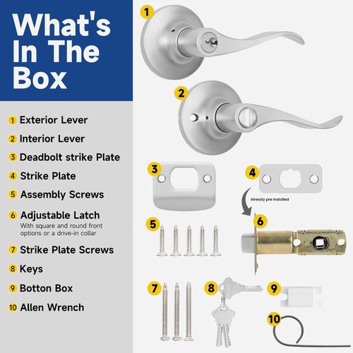 RAFECIEE Keyed Entry Door Lever, Door Handle with Lock and Key, Exterior ＆ Interior Door Handle for Bedroom, Wave Style Lever Satin Nickel, Reversible for Left/Right