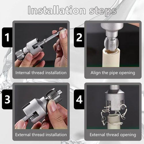 Integrated Internal & External Pipe Threading Tool, Pipe Thread Cutting Tool, Electric Drill Compatible PVC Pipe Threader Kit, Pipe Sizes Rethreading Tool (1/2"+3/4")