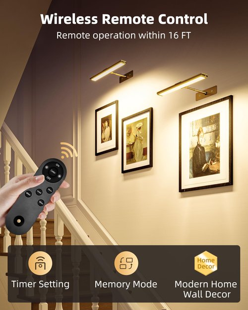 EZVALO Picture Light for Wall, 13inch Wireless Remote, 4800mAh Rechargeable Battery, 3 Color & Dimmable Magnetic LED Lights for Painting, Living Room, Gallery, Hallway, Bedroom, Dashboard