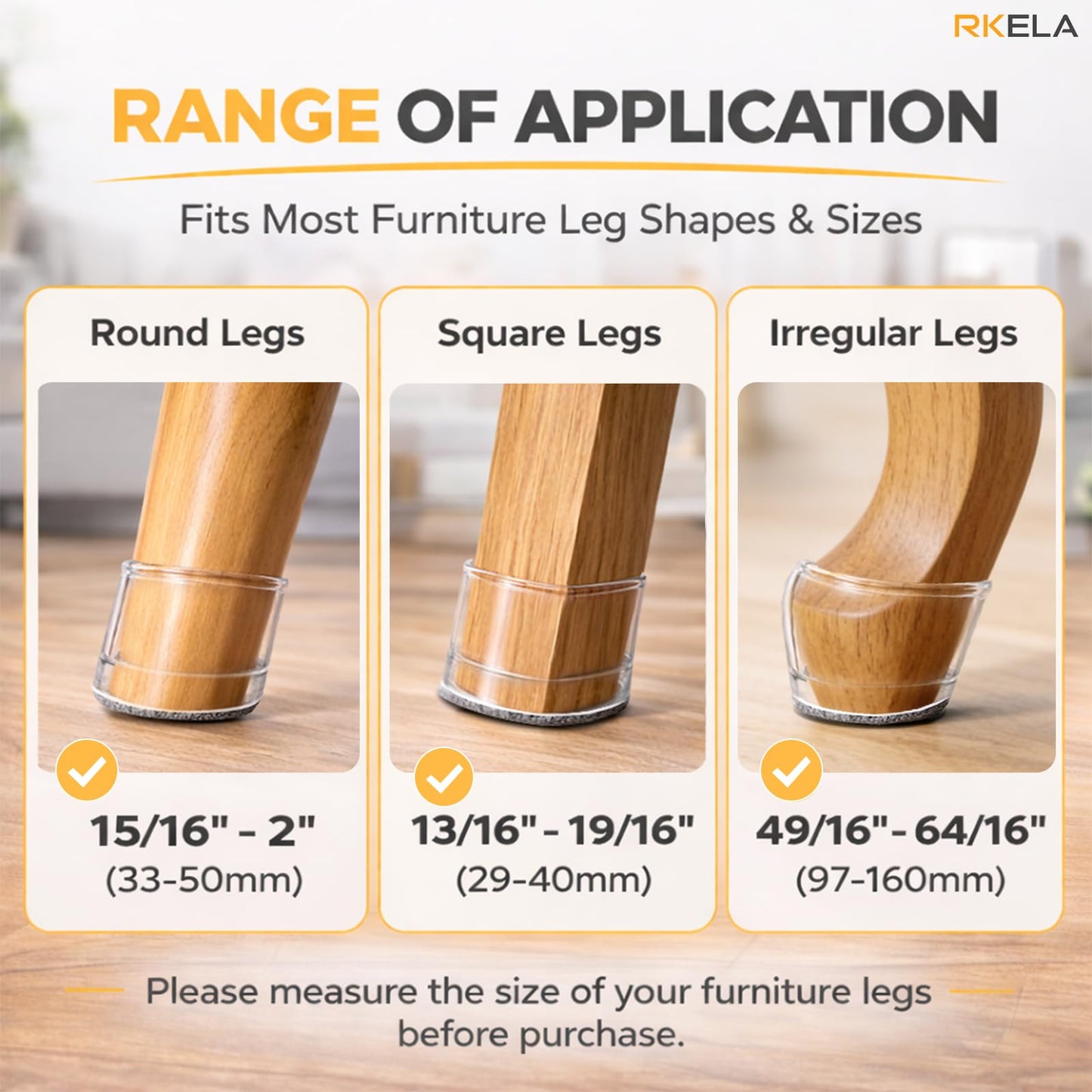 RKELA 48 Pack Chair Leg Floor Protectors, Furniture Feet Protectors for Hardwood Floors,Silicone Caps with Felt Pads, Anti-Scuff Reduce Noise(Fit:1-5/16" to 2")