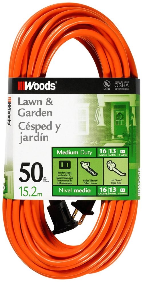 Woods Light Duty Extension Cord, 50Ft, 16 Gauge, General Purpose Cord, SJTW, Orange, 0723