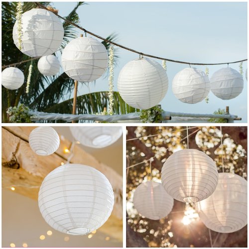 LOLYSIC 30 Pack White Paper Lanterns Decorative 12 Inch, Hanging Round Paper Lanterns Lamp for Birthday, Wedding, Christmas, Bridal, Home Decor, Party Decoration Chinese/Japanese Style