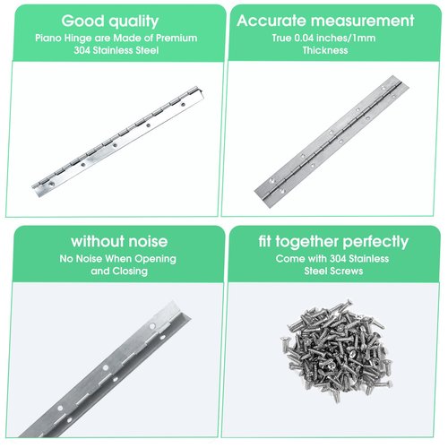 2Pack Silver Continuous & Piano Hinges 10 Inch x2 OpenWidth Heavy Duty With Hole Polished Stainless Furniture for Boats Cabinets Storage Box Door Cases With 20 Screws