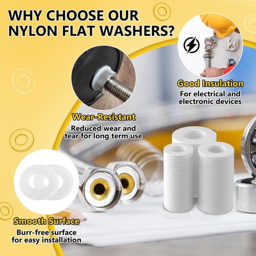 1200Pcs Nylon Flat Washers for Screws Bolts, White Plastic Washers, M2 M2.5 M3 M4 M5 M6 M8 M10 for Household & Commercial