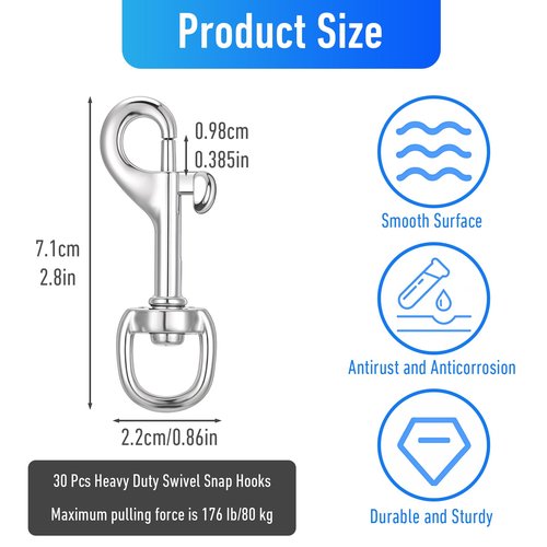 JIEYAO 30 Pcs Swivel Snap Hooks for Dog Leash, 2.8" Heavy Duty Dog Leash Clips, Pet Buckle Trigger Clip Clasp Single Ended Swivel Clip Multipurpose Bolt Snap for Keychain Camera Strap Flag Hooks Clasp