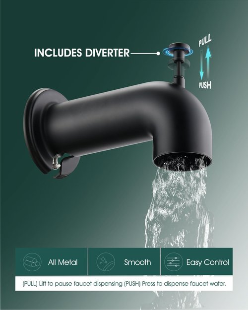 LOCALAND Extra Long Tub Spout with Diverter, Fits for 1/2" IPS Threads,Matte Black