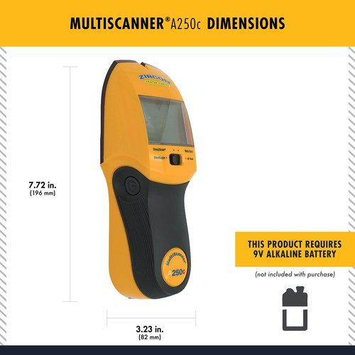 Zircon MultiScanner A250c All-In-One Stud Finder/Metal Detector/Live AC Wire Detection and Scanner