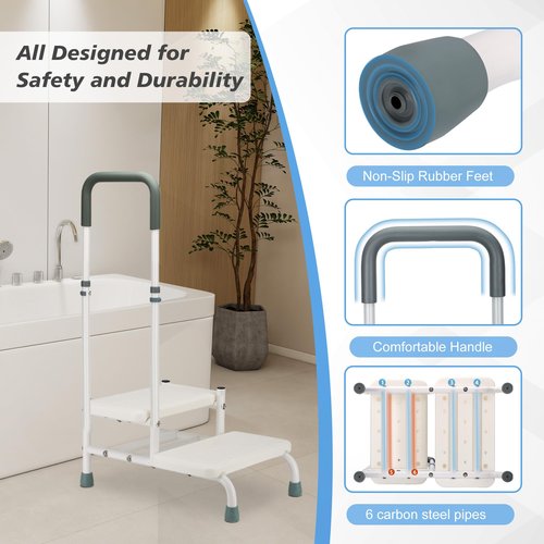 NIdreamCE Bed Steps for High Beds for Adults,2 Step Stool with Adjustable Handrail for Fall Prevention Foot Stool Ladder for Bedside, Kitchen, Car, RV, Bathtub