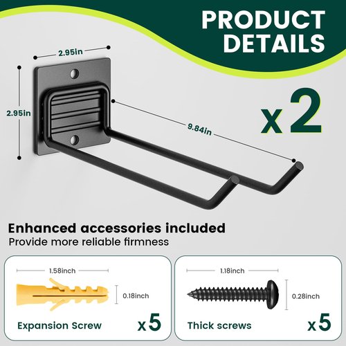 zacurter Garden Tool Organizer Rack, Wall Mount Garage Tool Organizer Storage Hook for Yard Shed, Metal Garage Garden Tool Hanger for Lawn Organizer Holds Shovel,Rakes,brooms,Hoses 2 Pack