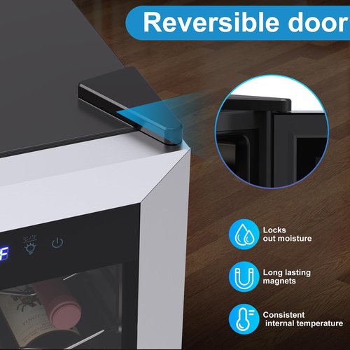Tecnolove 18 Bottle Wine Cooler with 41-68℉ Digital Temperature Control Stainless Steel 1.7 Cu.Ft LED Light undercounter Glass Door Compressor Small Compact for Red, White and Champagne Beer