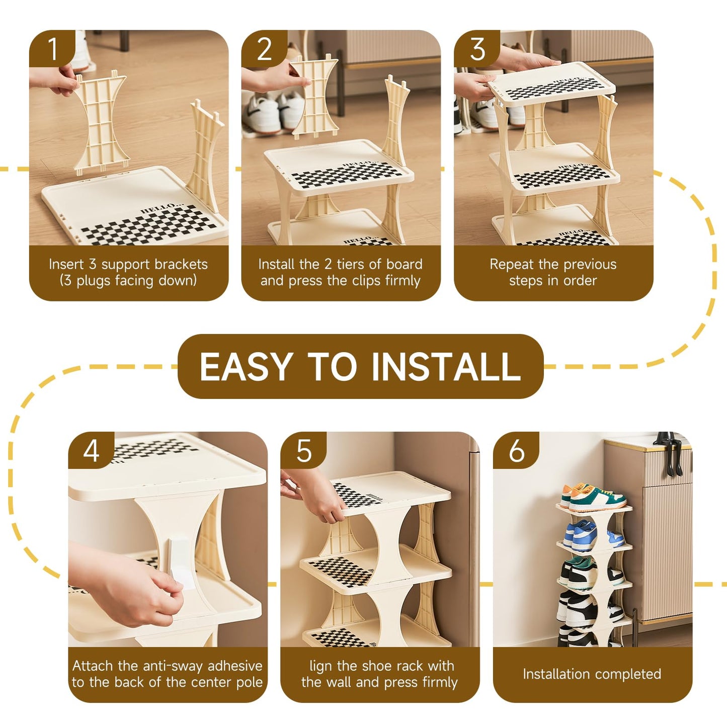 Vertical Shoe Rack 6 Tier Adjustable Shoe Organizer Small Shoe Shelf for Closet, Narrow Entryway, or Bedroom Easy to Assemble and Disassemble Holds Up to 7 Pairs of Shoes (White)