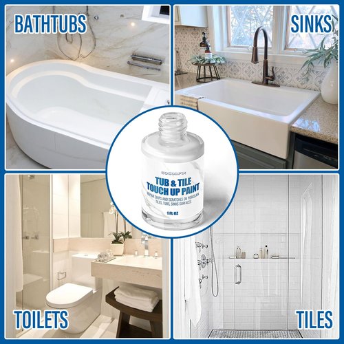 Specialty Tub and Tile Paint, High-Gloss White Touch Up paint for Porcelain, Bathtub, Quick-Dry Porcelain Paint for Scratches & Chips on porcelain, Acrylic, Enamel, Cast Iron, Bathtubs, Sinks, Toilets