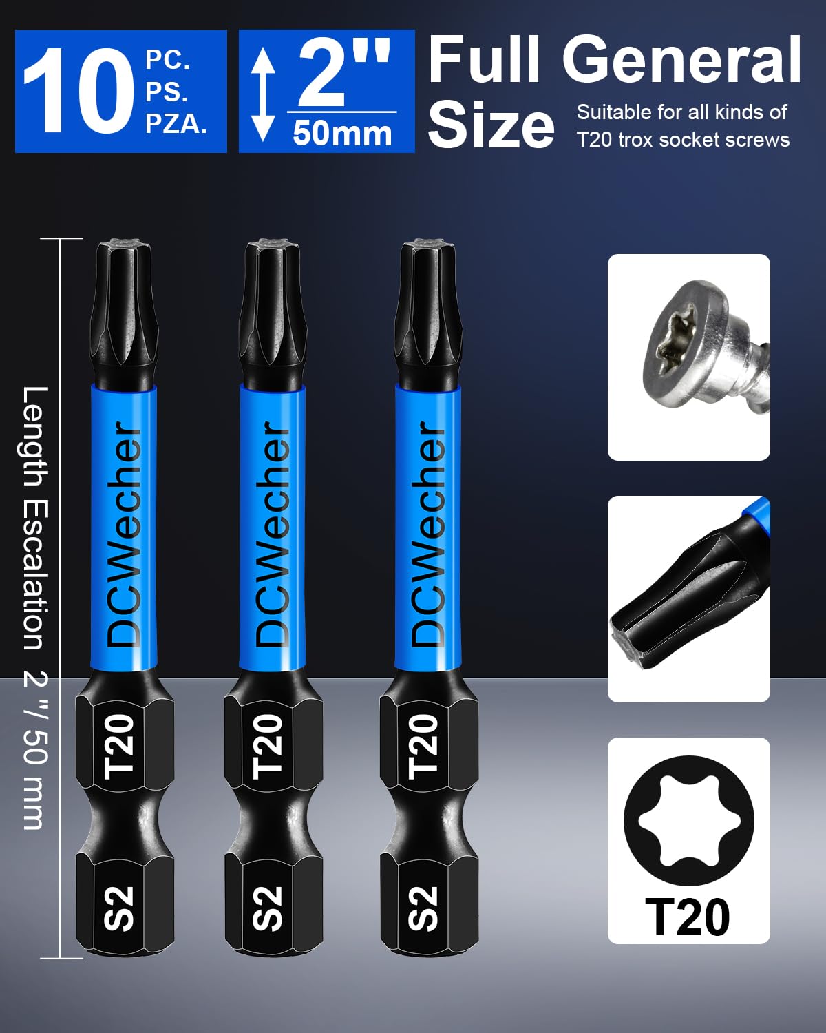 10-Pack T20 Torx Bit 2 Inch, Professional-Grade T 20 Torx Screwdriver Bits for Impact Driver, Magnetic Star Design, S2 Alloy Steel with 1/4'' Hex Shank & CNC - Machined Tips
