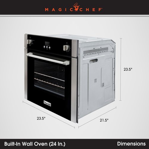 Magic Chef 24-Inch Built-In Electric Single Wall Oven, Stainless Steel, 2.2 Cu. Ft. - Kitchen Appliance with Programmable Convection, 4 Cooking Modes, Broiler Pan and Defrost Function