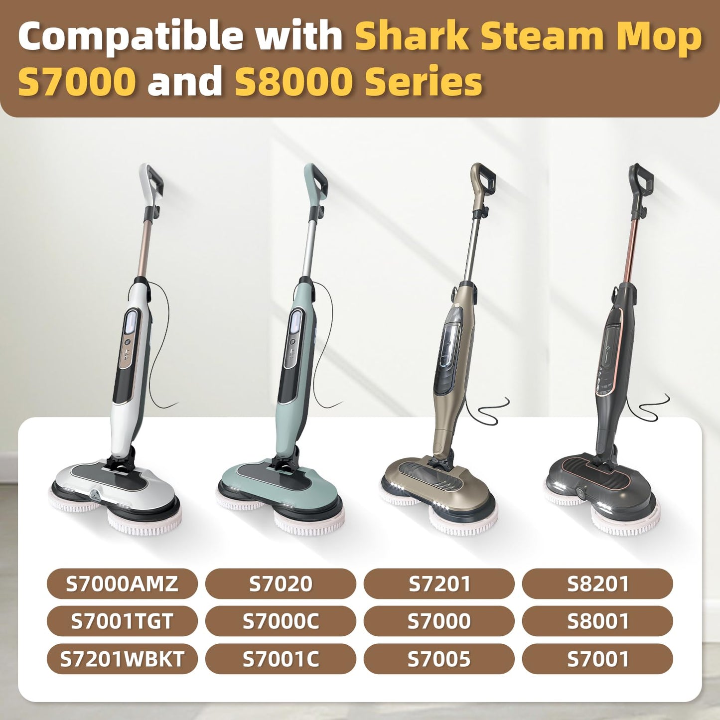 2 Pack Upgraded Steam Mop Replacement Brush Heads Compatible with Shark Steam and Scrub Mop S8201 S8001 S8002 S7201 S7001 Series, Short Bristle Cleaning and Polishing Brush for Deep Clean Hard Floors