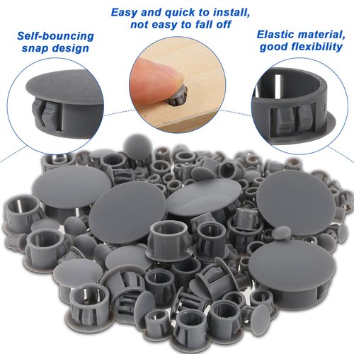 155 Pcs Plastic Plugs for Round Holes, Plastic Hole Plugs Grey Nylon Hole Plug Set Locking Insert End Cap for Cabinets Machines Furniture 3/16", 1/4", 5/16", 3/8", 1/2", 1"