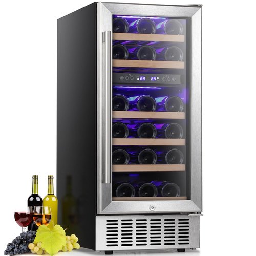 Antarctic Star Mini Fridge 15 Inch Wine Cooler Under Counter Beverage Refrigerator,28 Bottles Built-in Dual Zone Freestanding Wine Fridge with Stainless Steel Double-Layer Tempered Glass Door