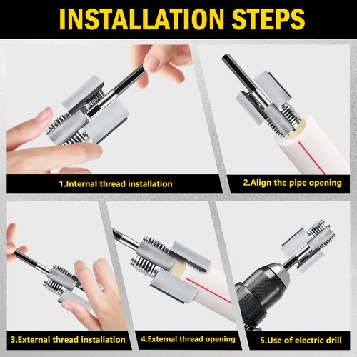 2pcs Integrated Internal & External Pipe Threading Tool, Dual-Function Pipe Thread Cutting Tool,Electric Drill Compatible PVC Pipe Thread Cutting Tool for Water Pipes,1/2'' 3/4'' Dies+1 gloves