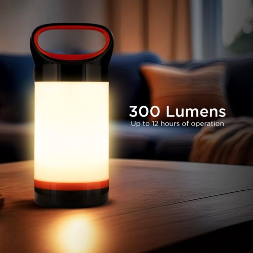 BLACK+DECKER 300LM LED Lantern, Multiwhite 360° Illumination with 5 Light Modes, Frosted Exterior, Folding Hook, up to 12 Hours Runtime, AA Battery Operated, IP65 Waterproof for Camping, Hiking, DIY