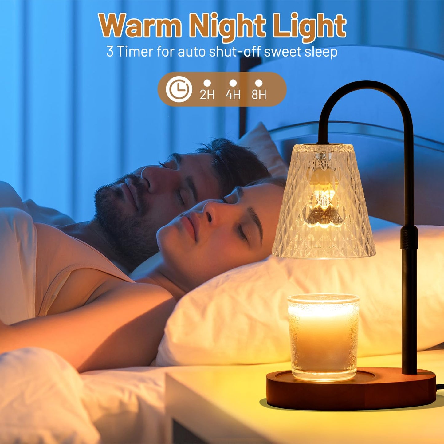 Candle Warming Lamp with Timer : Adjustable Light Level Adjustable Height Flameless Safety Candle Lamps - Jar Candles Home Decoration