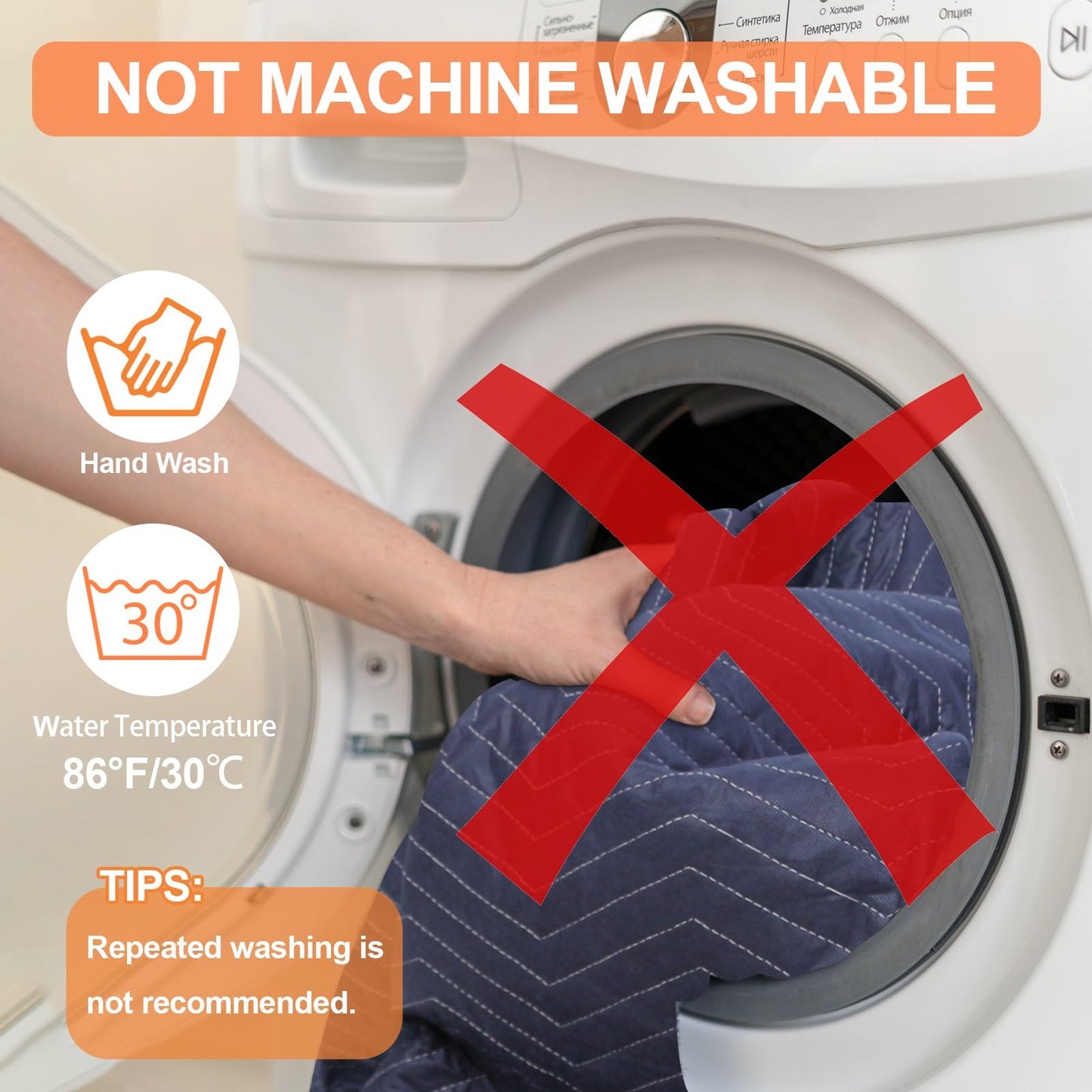 YMTLJHDSY 6 Moving Blankets 72x40in with 3 Elastic Rubber Band (196in Extendable to 400in) – Durable Quilted Moving Blanket-Heavy Duty Shipping Blankets (Total Weight 13.2 lbs,Black/Blue)