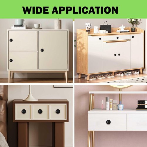 16 Pcs Self-Stick Drawer Knobs, 1.18 Inch Round Instant Cabinet Handle Pulls, Stainless Steel Adhesive Sliding Door Stick On Handle with Mounting Screws for Cabinet Cupboard Drawer (Matte Black)